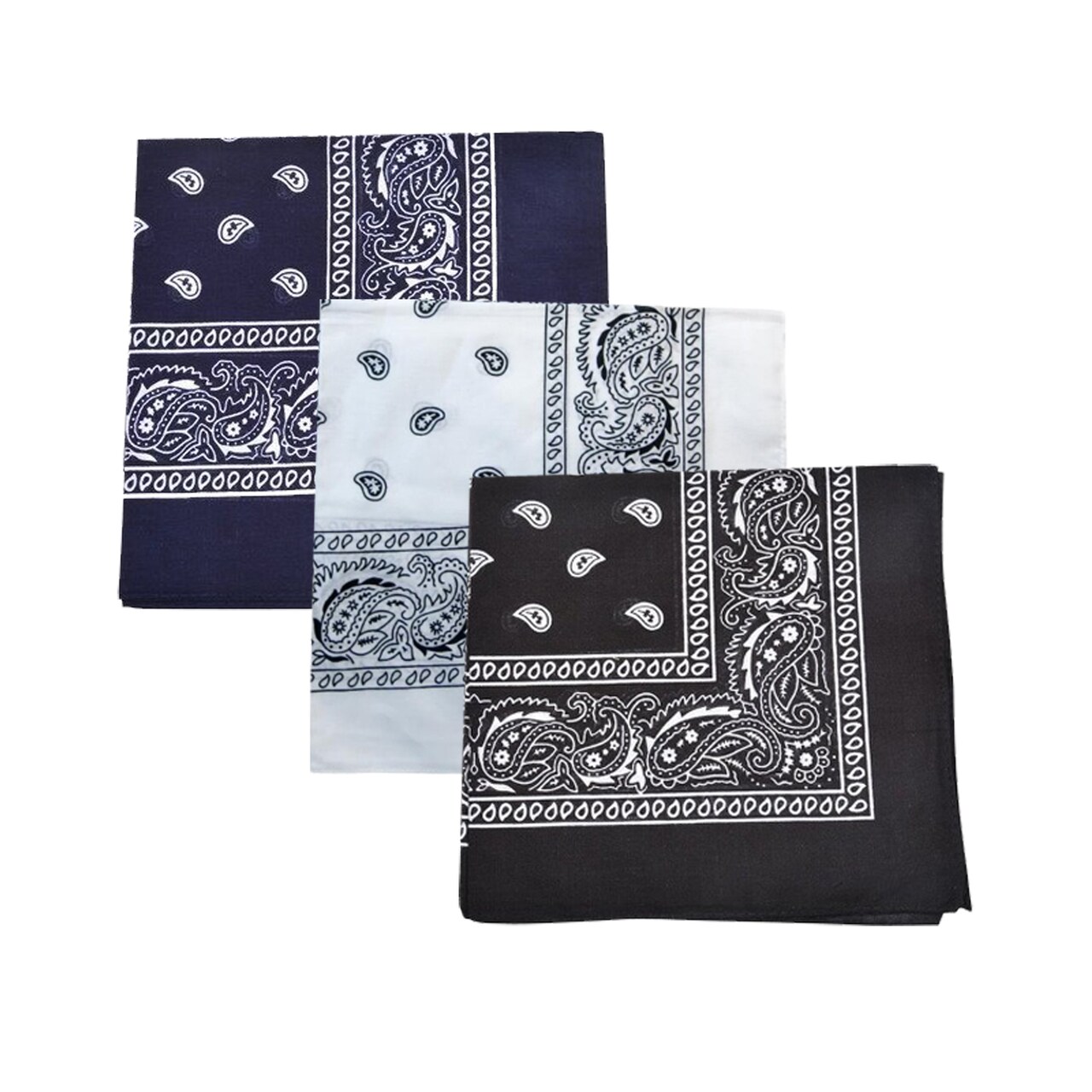 Mechaly Paisley 100% Cotton Bandanas - 3 Pack (3 Mixed (Black/Blue/White))